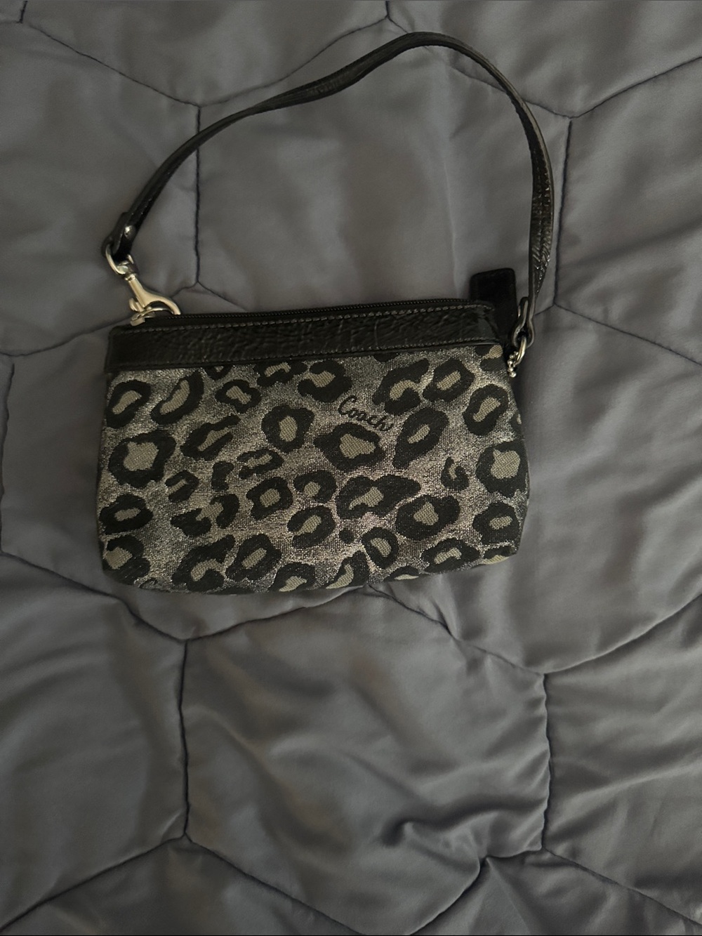 Coach Leopard-Print Wristlet in Black and Gray